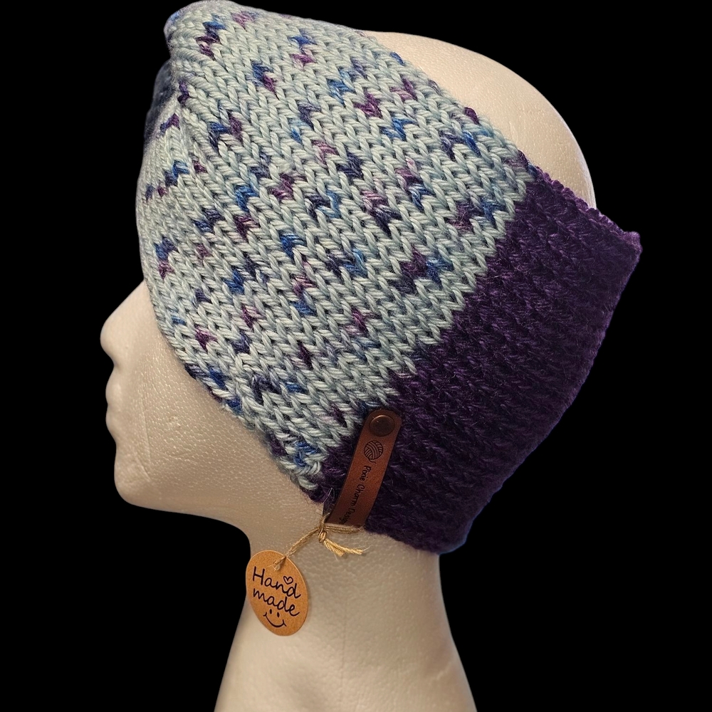 Handmade Knit Headband in Purple and Gray